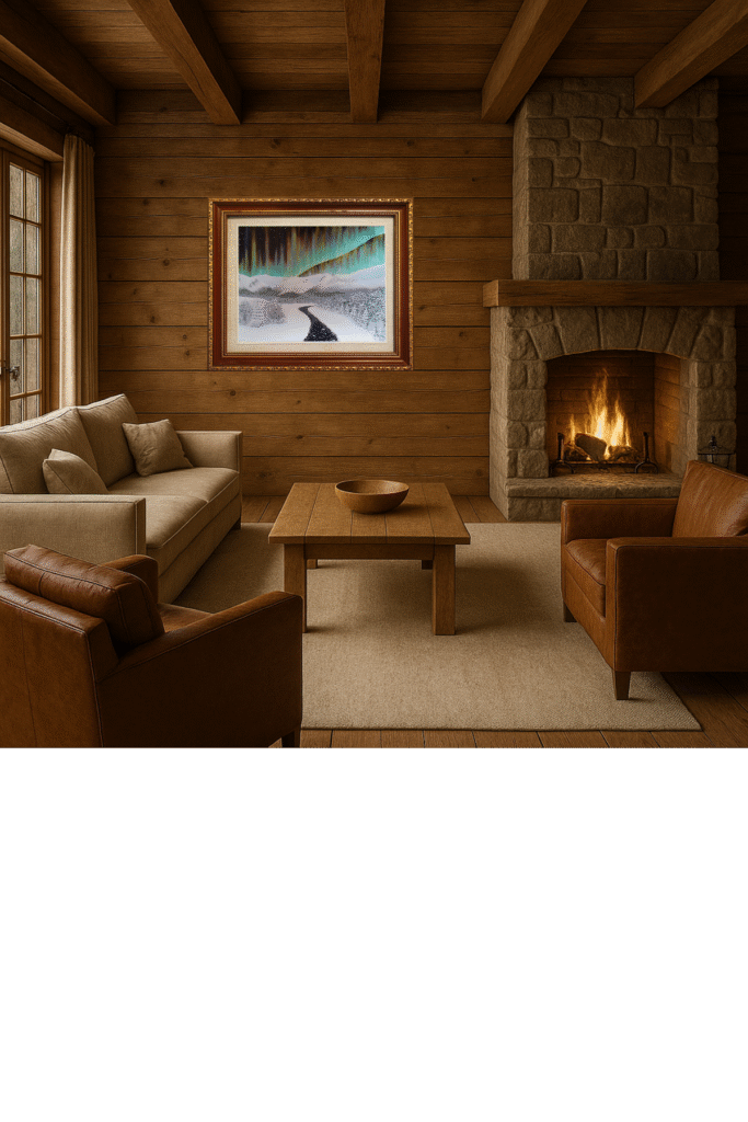 Majestic whale breaching beneath the northern lights – original painting by Jenn Campbell for ocean and celestial home decor.