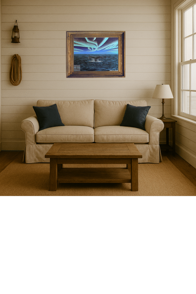 Majestic humpback whale breaching under a twilight sky – ocean-themed original acrylic painting by Jenn Campbell