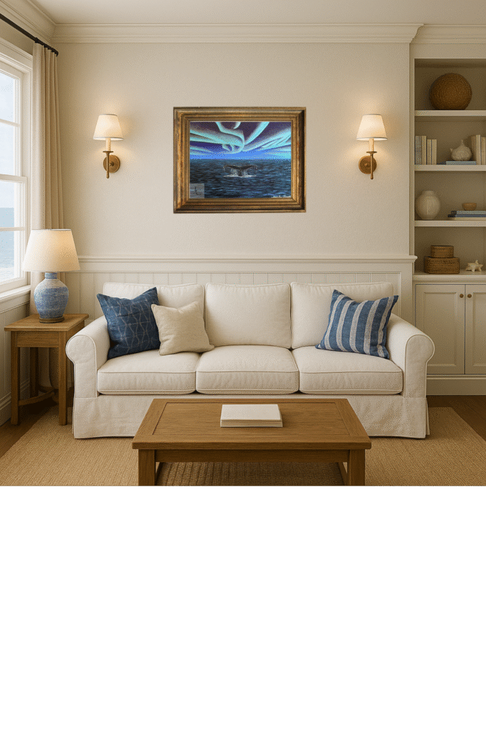 Majestic humpback whale breaching under a twilight sky – ocean-themed original acrylic painting by Jenn Campbell