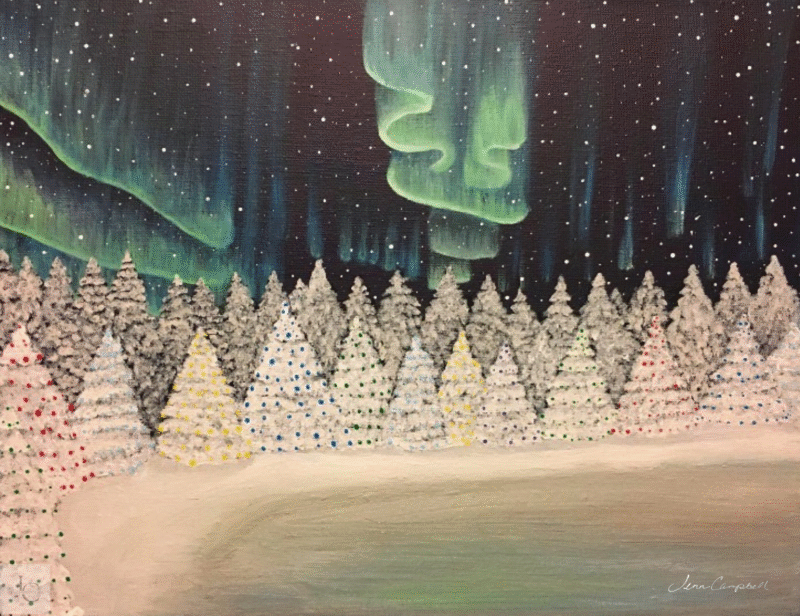 Enchanting northern lights painting of a snowy forest under the aurora borealis – Aurora Forest digital art download