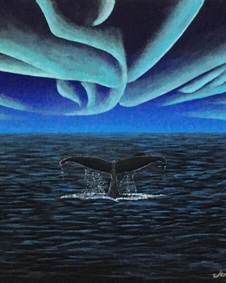 Beneath the Blue Artwork | Whale Ocean Northern Lights Original Painting