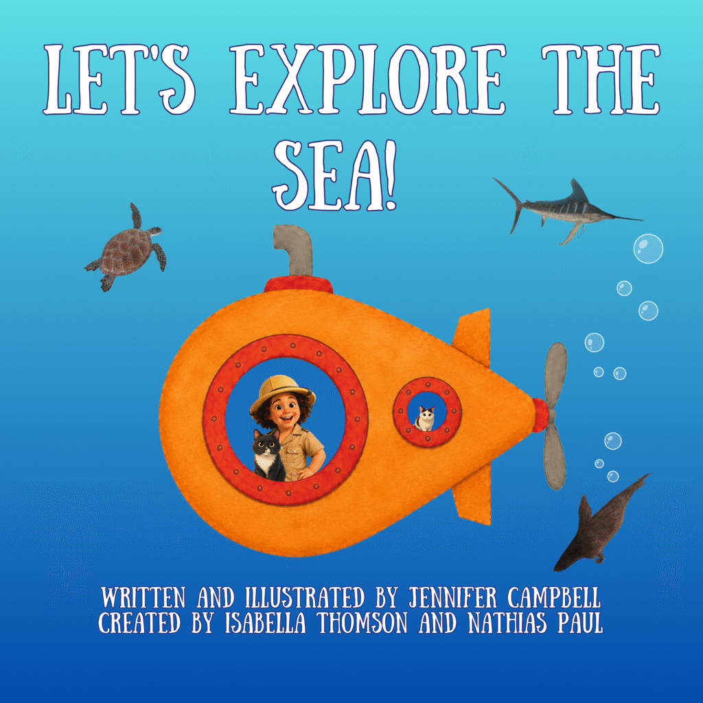Let's Explore the Sea children's book cover featuring Nathias on an underwater adventure