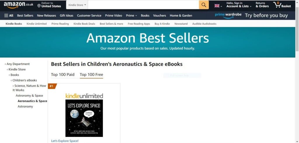Let’s Explore Space reaching #1 on an Amazon Best Sellers list