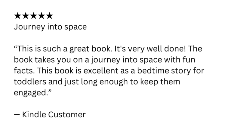 Amazon customer review of Let’s Explore Space by Jennifer Campbell